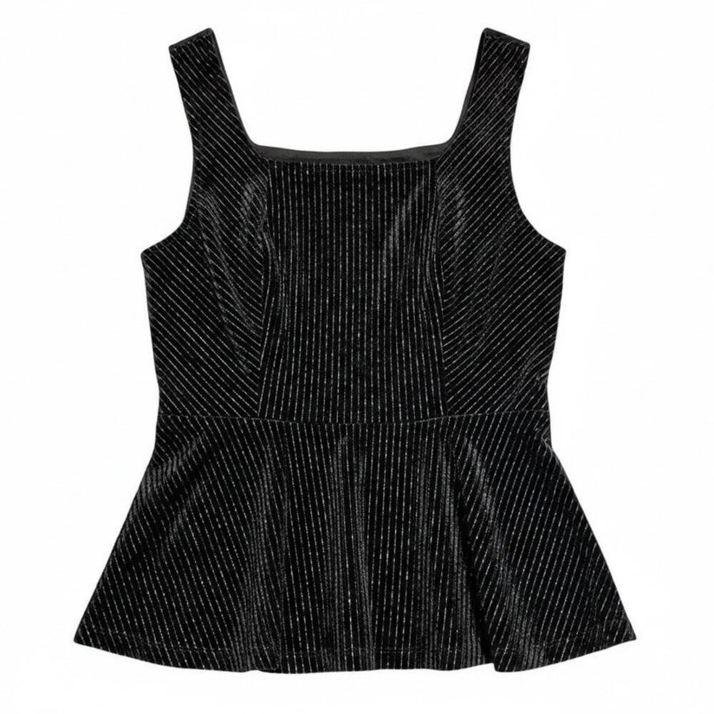 Altar’d State Black Velvet Top Peplum Metallic Stripe Sleeveless Party Size